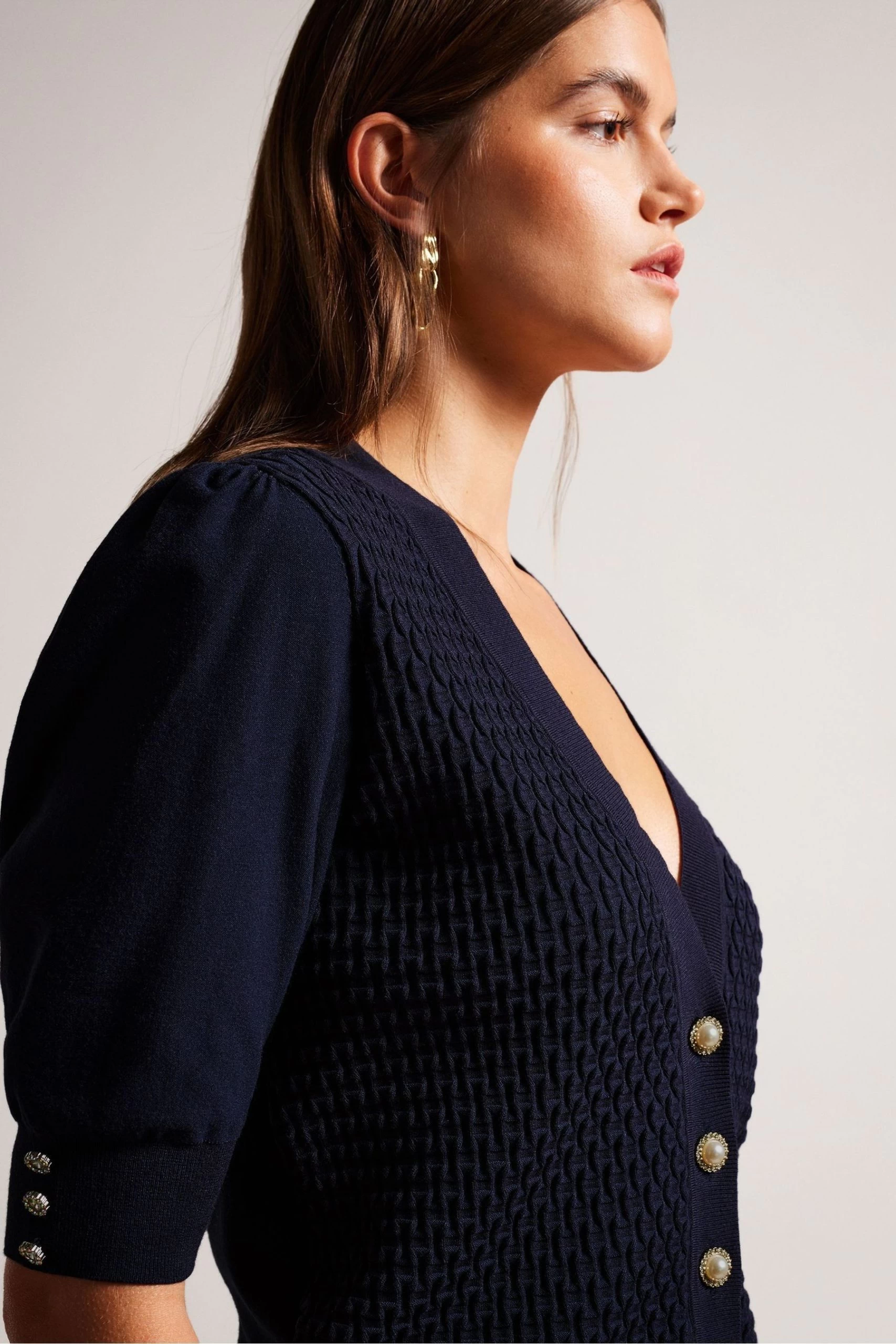 Ted Baker Blue Charess Cropped Cardigan With Diamante Buttons 6 Ted Baker Blue Charess Cropped Cardigan With Diamante Buttons - Image 4