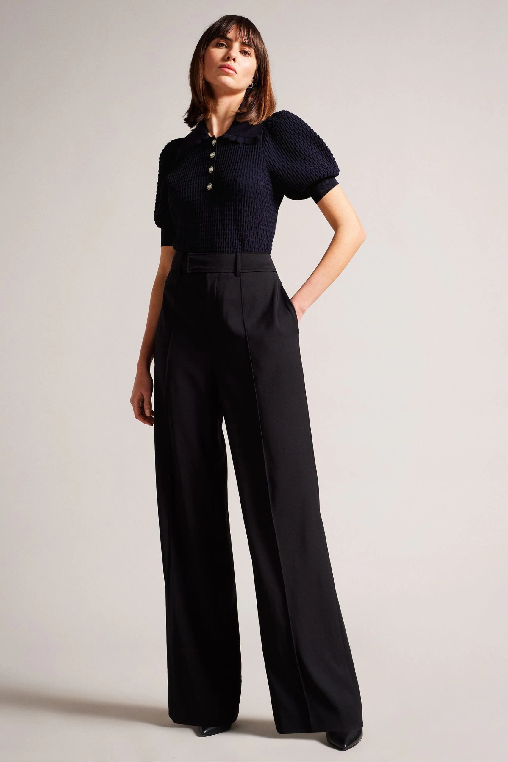 Ted Baker Blue Reannia Polo Knit Top With Diamante Buttons 5 Ted Baker Blue Reannia Polo Knit Top With Diamante Buttons - Image 3