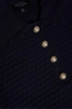 Ted Baker Blue Reannia Polo Knit Top With Diamante Buttons 11 Ted Baker Blue Reannia Polo Knit Top With Diamante Buttons -Ted Baker Shop D89323s5