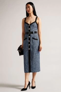 Ted Baker Diniiad Blue Boucle Fitted Midi Dress