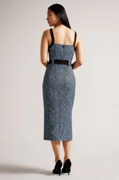 Ted Baker Diniiad Blue Boucle Fitted Midi Dress -Ted Baker Shop D89326s2