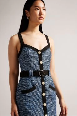 Ted Baker Diniiad Blue Boucle Fitted Midi Dress -Ted Baker Shop D89326s3