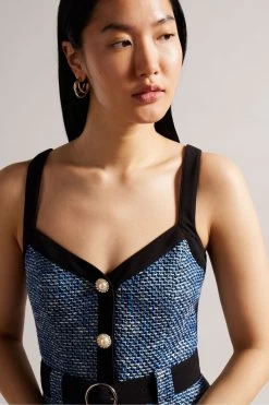 Ted Baker Diniiad Blue Boucle Fitted Midi Dress -Ted Baker Shop D89326s4