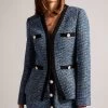 Ted Baker Diniia Blue V-Neck Boucle Jacket 1 Ted Baker Diniia Blue V-Neck Boucle Jacket -Ted Baker Shop D89327s