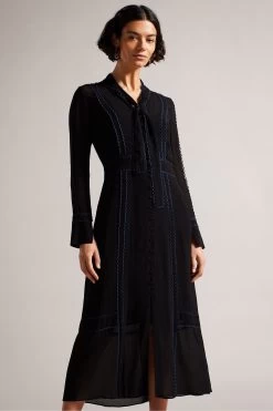 Ted Baker Claiirr Black Button Through Midi Shirt Dress