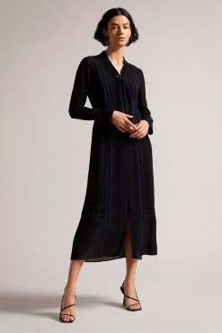 Ted Baker Claiirr Black Button Through Midi Shirt Dress -Ted Baker Shop D89329s3