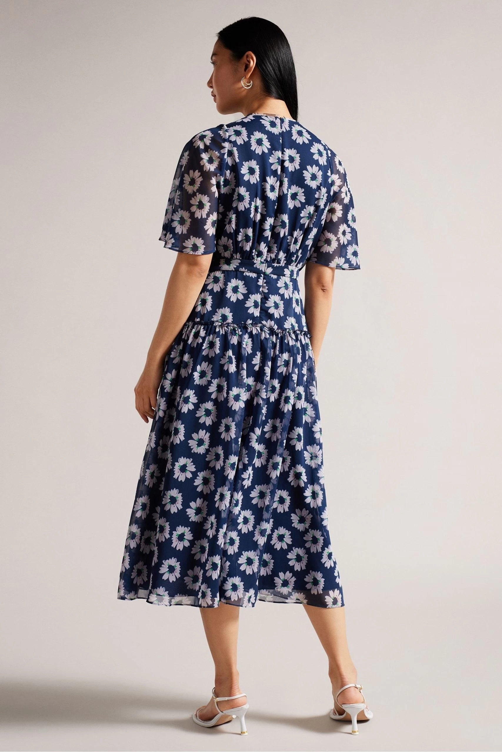 Ted Baker Marllee Blue Fit And Flare Tiered Midi Dress 4 Ted Baker Marllee Blue Fit And Flare Tiered Midi Dress - Image 2