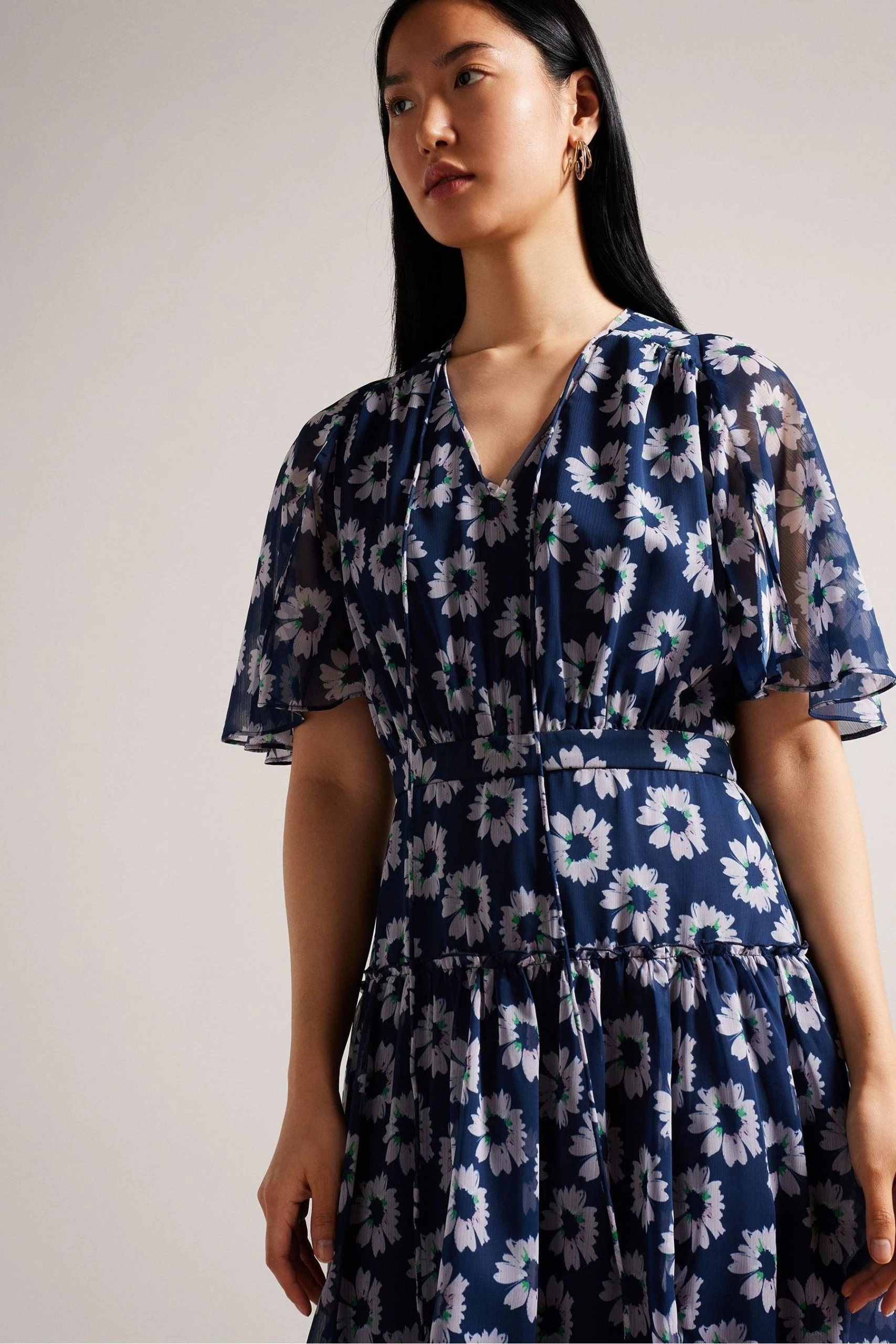 Ted Baker Marllee Blue Fit And Flare Tiered Midi Dress 5 Ted Baker Marllee Blue Fit And Flare Tiered Midi Dress - Image 3