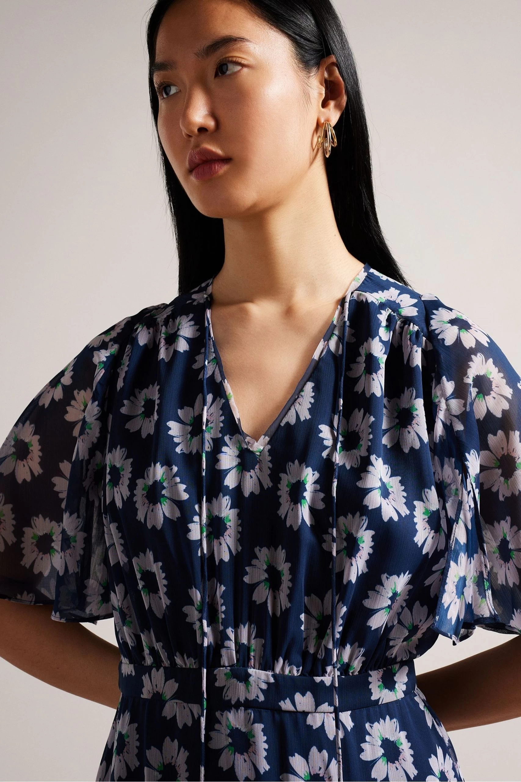 Ted Baker Marllee Blue Fit And Flare Tiered Midi Dress 6 Ted Baker Marllee Blue Fit And Flare Tiered Midi Dress - Image 4