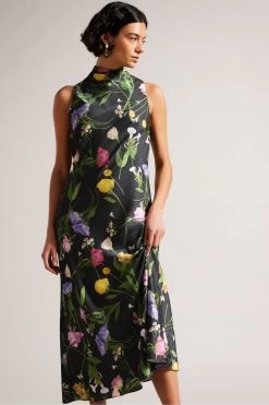 Ted Baker Addilin Cowl Neck Black Midi Slip Dress
