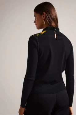 Ted Baker Daneaa Black Woven Front Fluted Neck Sweater 8 Ted Baker Daneaa Black Woven Front Fluted Neck Sweater -Ted Baker Shop D89338s2