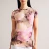 Ted Baker Yazmean Pink Coral Printed Fitted T-Shirt 1 Ted Baker Yazmean Pink Coral Printed Fitted T-Shirt -Ted Baker Shop D89340s