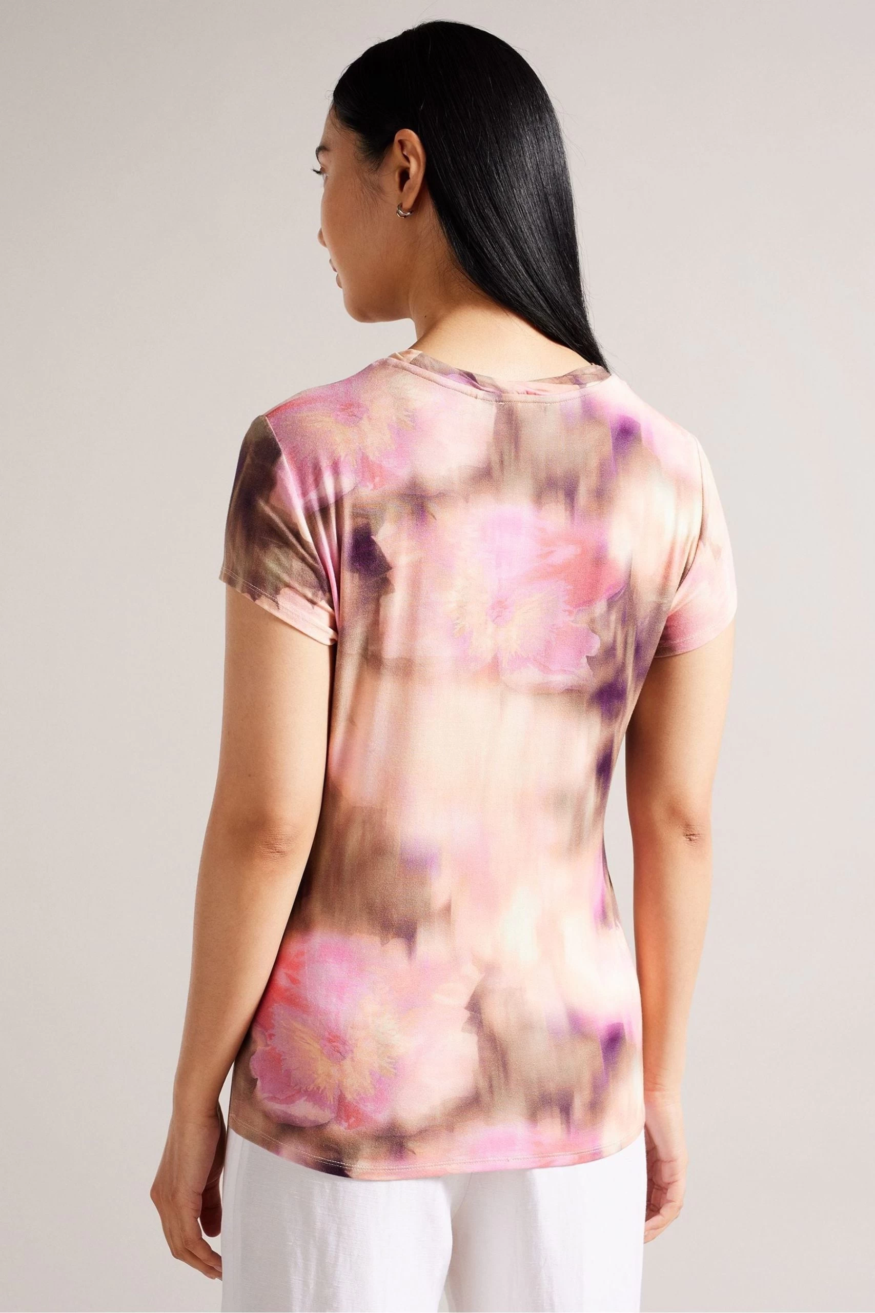 Ted Baker Yazmean Pink Coral Printed Fitted T-Shirt 4 Ted Baker Yazmean Pink Coral Printed Fitted T-Shirt - Image 2