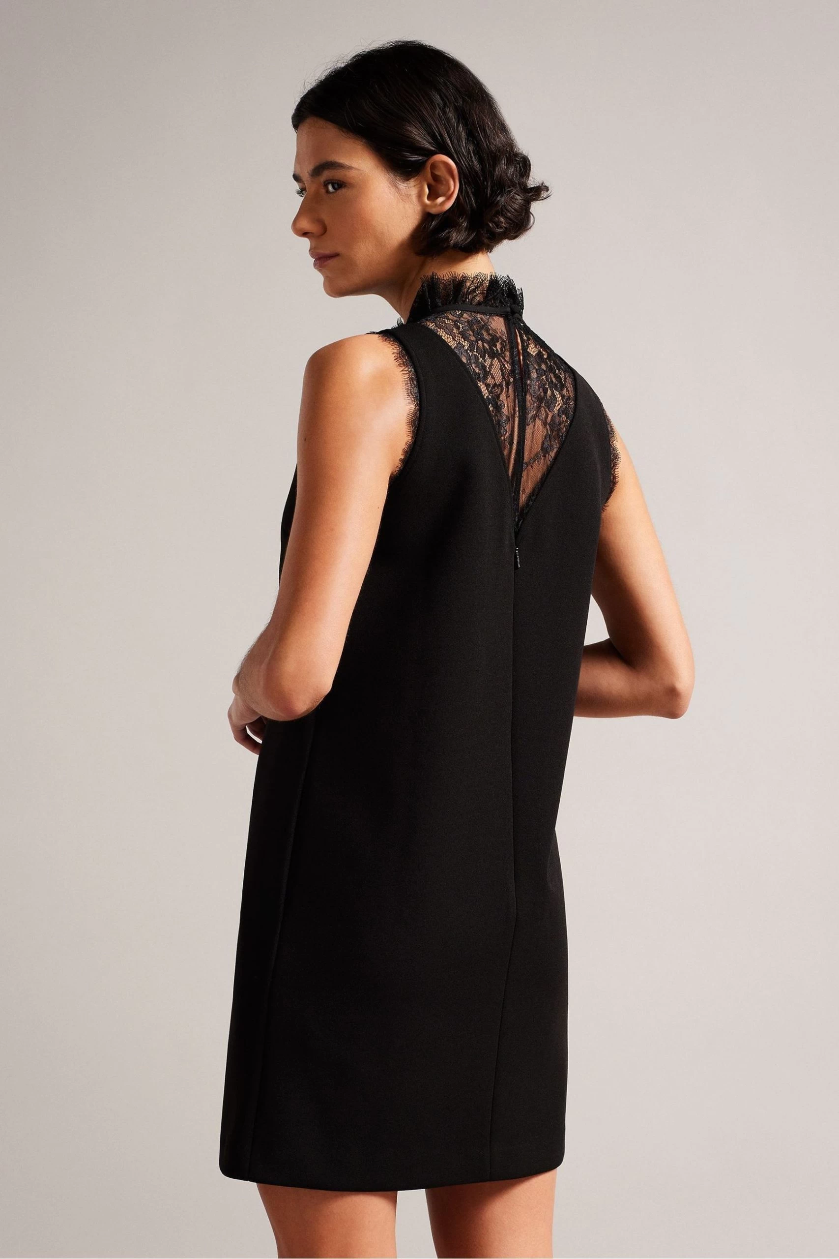 Ted Baker Chharis Black Shift Dress With Lace Panels And Neck Tie 4 Ted Baker Chharis Black Shift Dress With Lace Panels And Neck Tie - Image 2