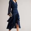 Ted Baker Kiali Blue Long Sleeve Midi Dress With Ruched Detail -Ted Baker Shop D89346s