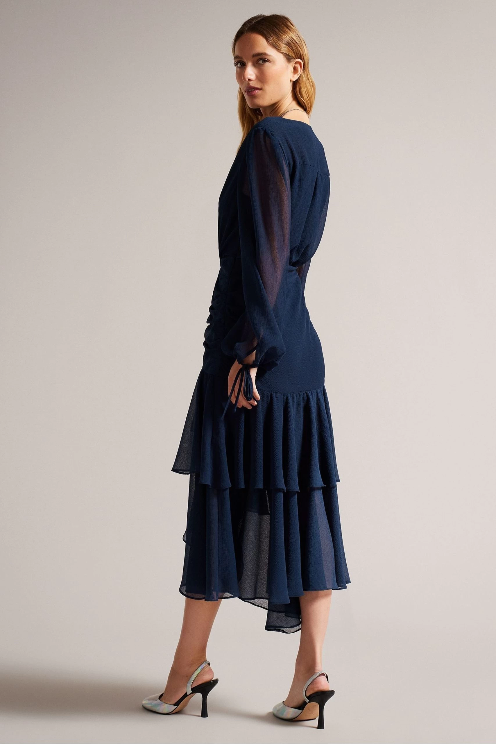Ted Baker Kiali Blue Long Sleeve Midi Dress With Ruched Detail 4 Ted Baker Kiali Blue Long Sleeve Midi Dress With Ruched Detail - Image 2
