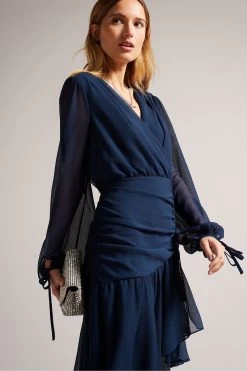 Ted Baker Kiali Blue Long Sleeve Midi Dress With Ruched Detail 9 Ted Baker Kiali Blue Long Sleeve Midi Dress With Ruched Detail -Ted Baker Shop D89346s3