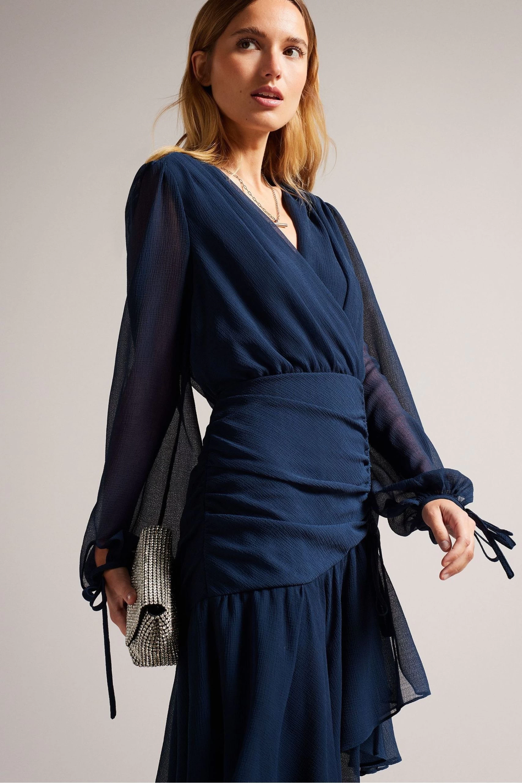 Ted Baker Kiali Blue Long Sleeve Midi Dress With Ruched Detail 5 Ted Baker Kiali Blue Long Sleeve Midi Dress With Ruched Detail - Image 3