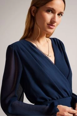 Ted Baker Kiali Blue Long Sleeve Midi Dress With Ruched Detail 10 Ted Baker Kiali Blue Long Sleeve Midi Dress With Ruched Detail -Ted Baker Shop D89346s4