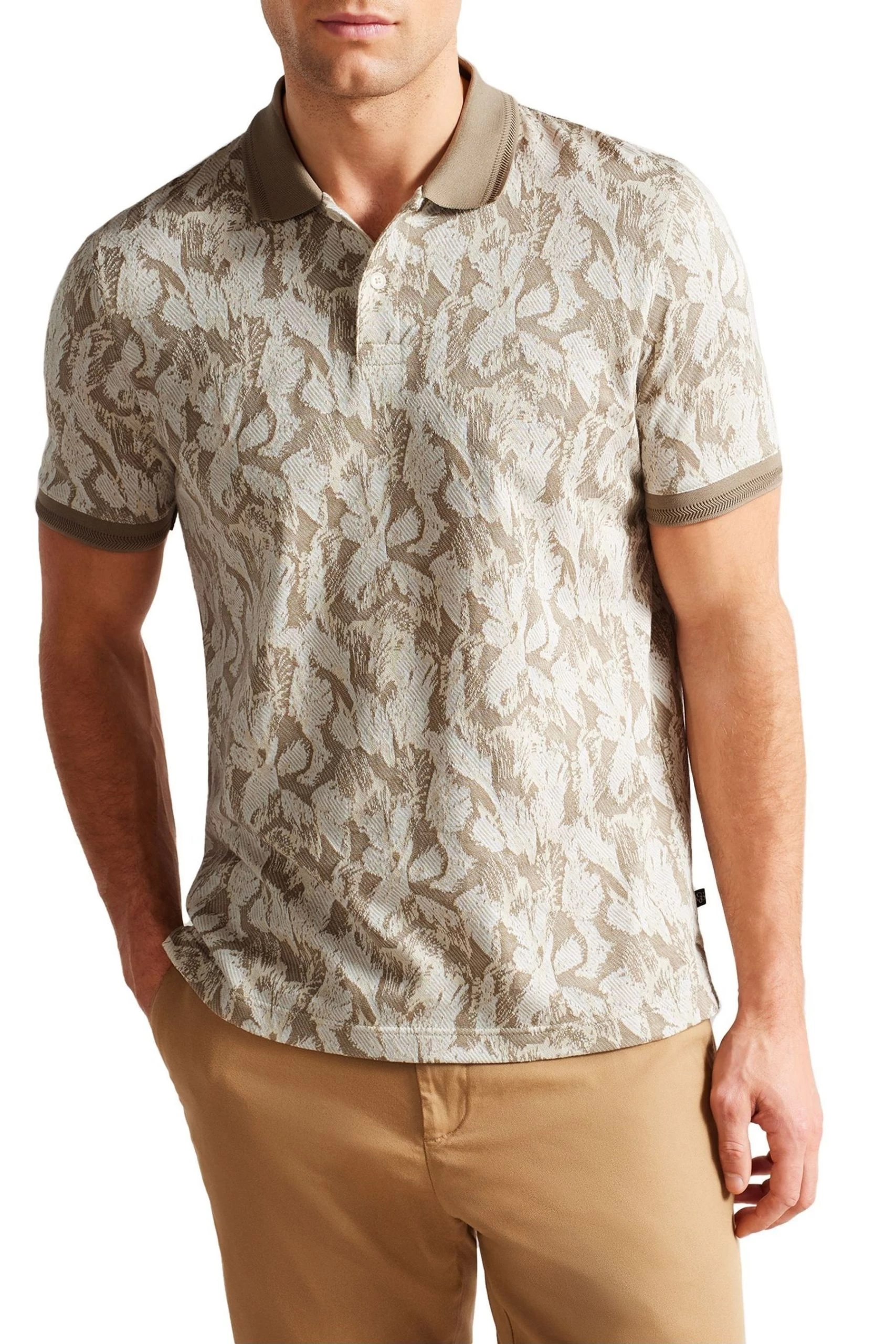 Ted Baker Plasta Natural Short Sleeved Regular Fit Floral Polo Shirt 3 Ted Baker Plasta Natural Short Sleeved Regular Fit Floral Polo Shirt