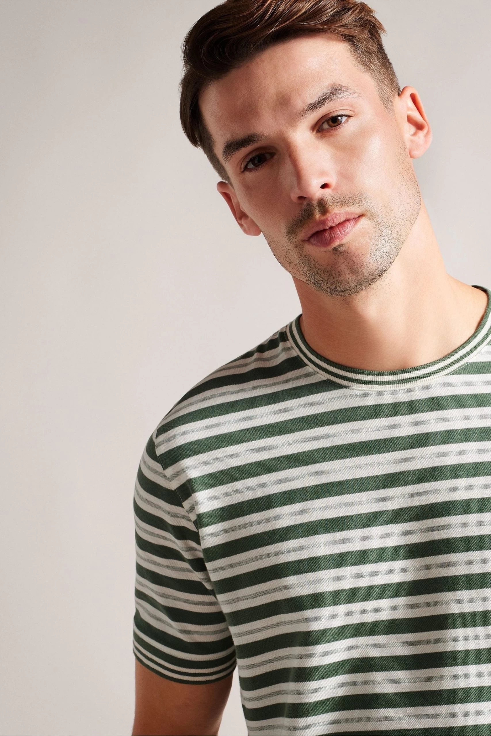 Ted Baker Green Vadell Short Sleeved Regular Fit Striped T-Shirt 5 Ted Baker Green Vadell Short Sleeved Regular Fit Striped T-Shirt - Image 3