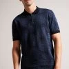 Ted Baker Blue Ono Short Sleeved Jacquard Distorted Spot Polo Shirt -Ted Baker Shop D90603s