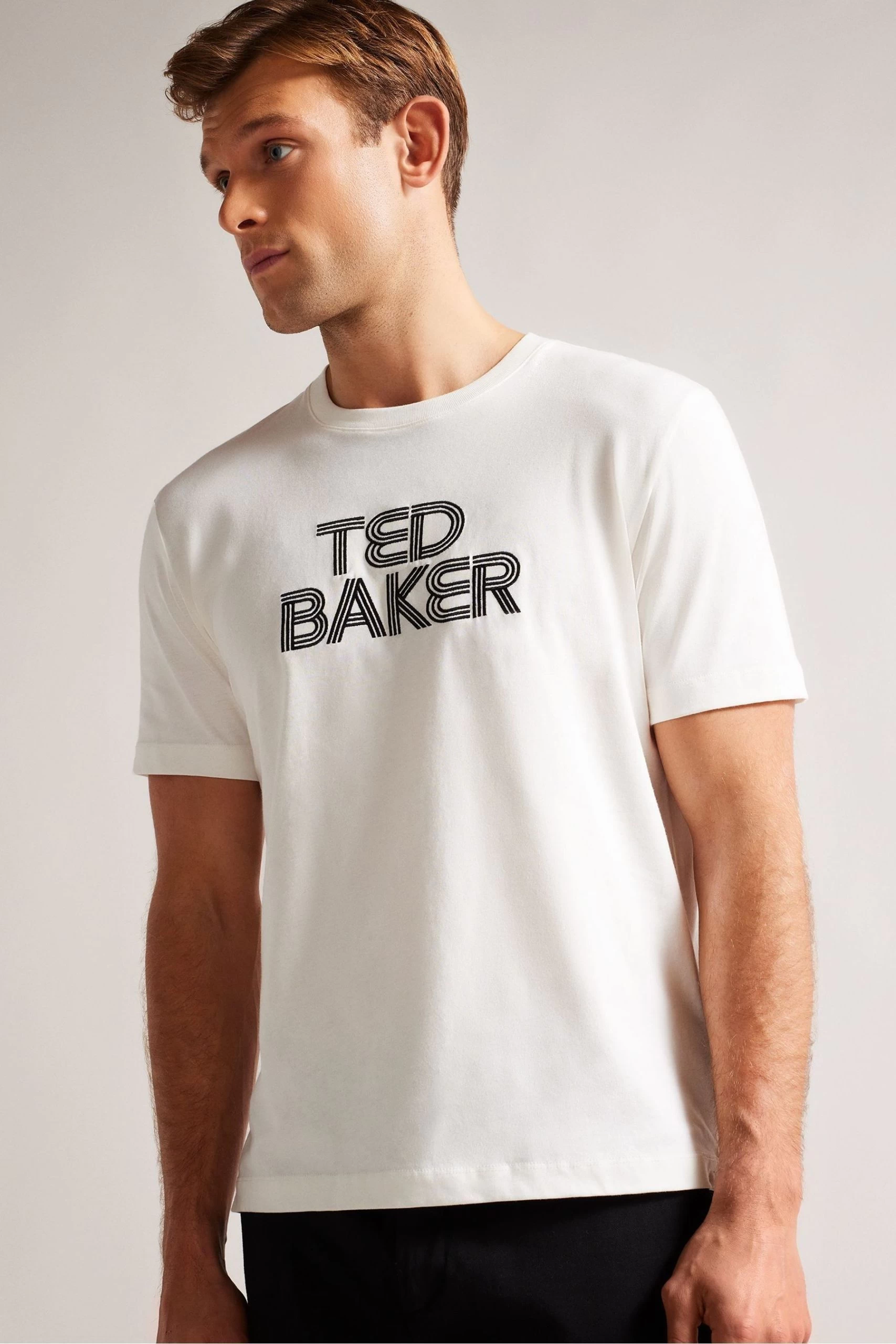 Ted Baker Kenedy White Short Sleeved Regular Fit Branded T-Shirt 3 Ted Baker Kenedy White Short Sleeved Regular Fit Branded T-Shirt