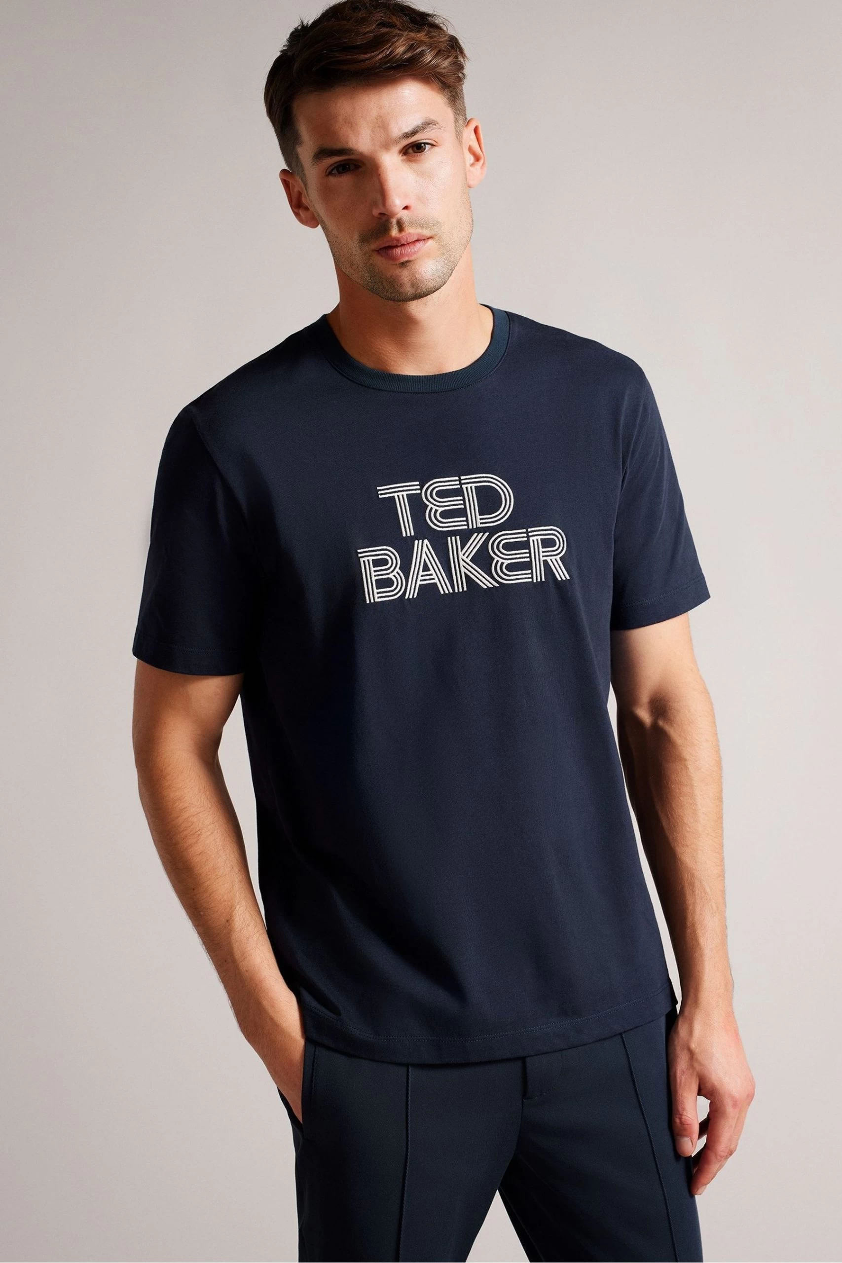 Ted Baker Kenedy Blue Short Sleeved Regular Fit Branded T-Shirt 3 Ted Baker Kenedy Blue Short Sleeved Regular Fit Branded T-Shirt