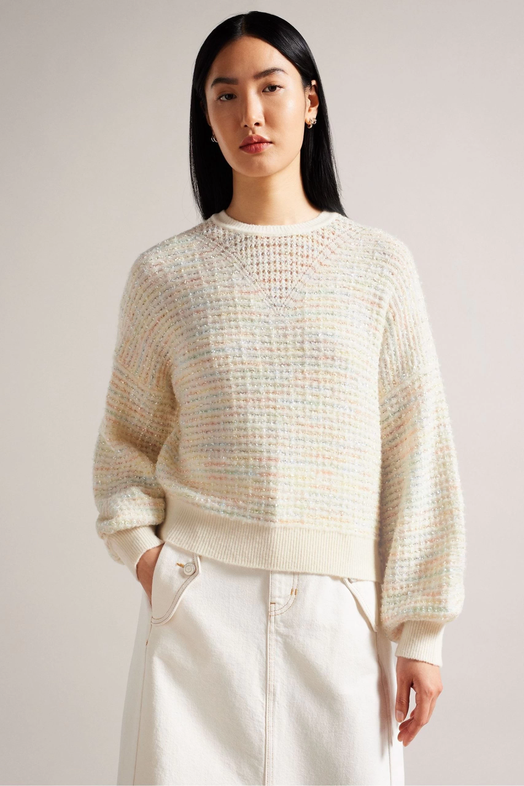 Ted Baker Natural Avalee Volume Sleeve Knit Top