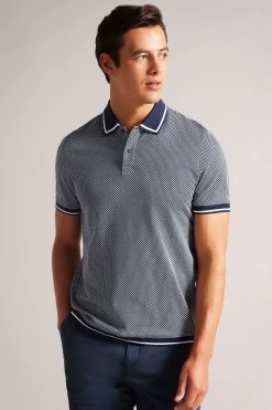 Ted Baker Blue Affric Short Sleeved Regular Geo Textured Polo Shirt