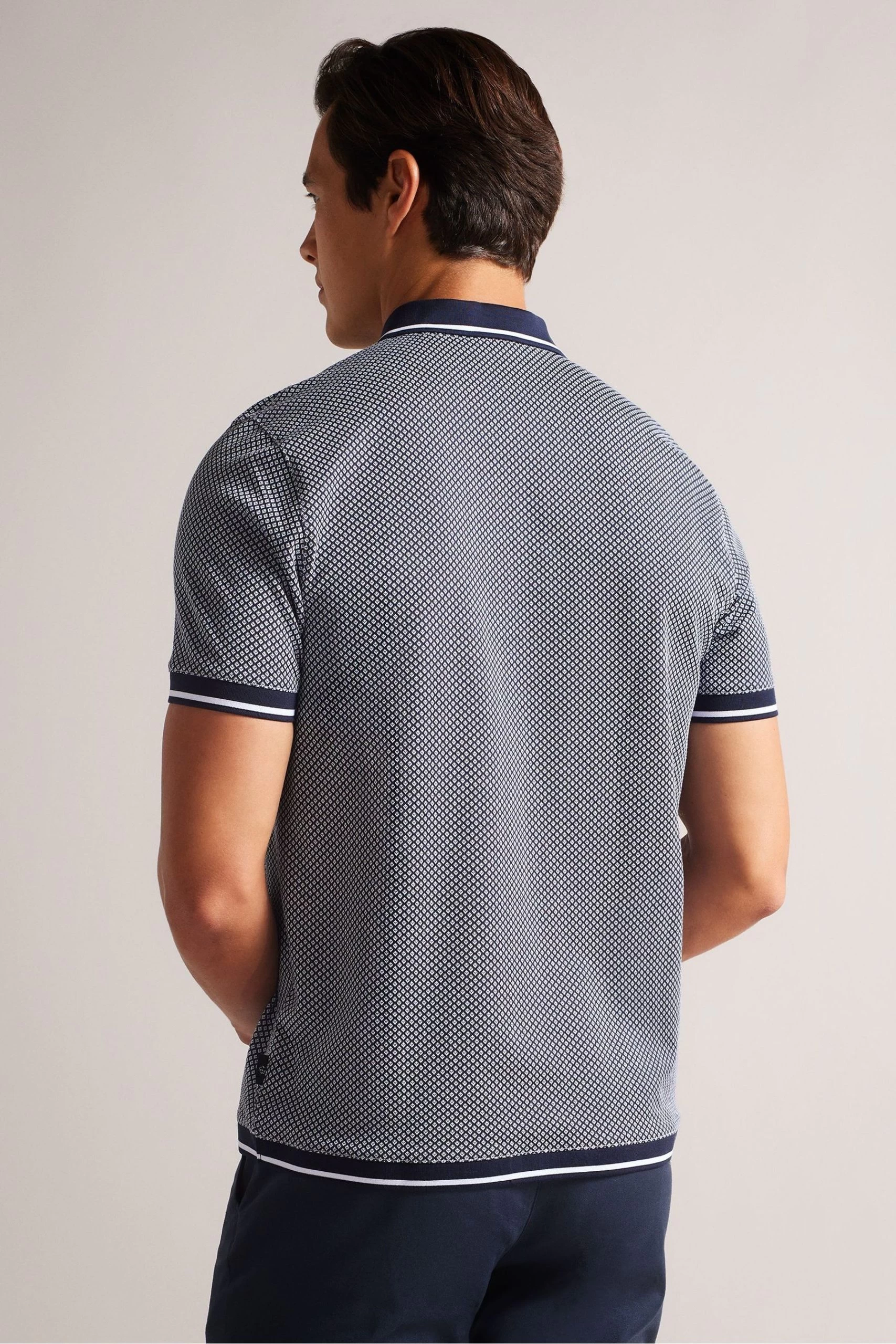 Ted Baker Blue Affric Short Sleeved Regular Geo Textured Polo Shirt 4 Ted Baker Blue Affric Short Sleeved Regular Geo Textured Polo Shirt - Image 2
