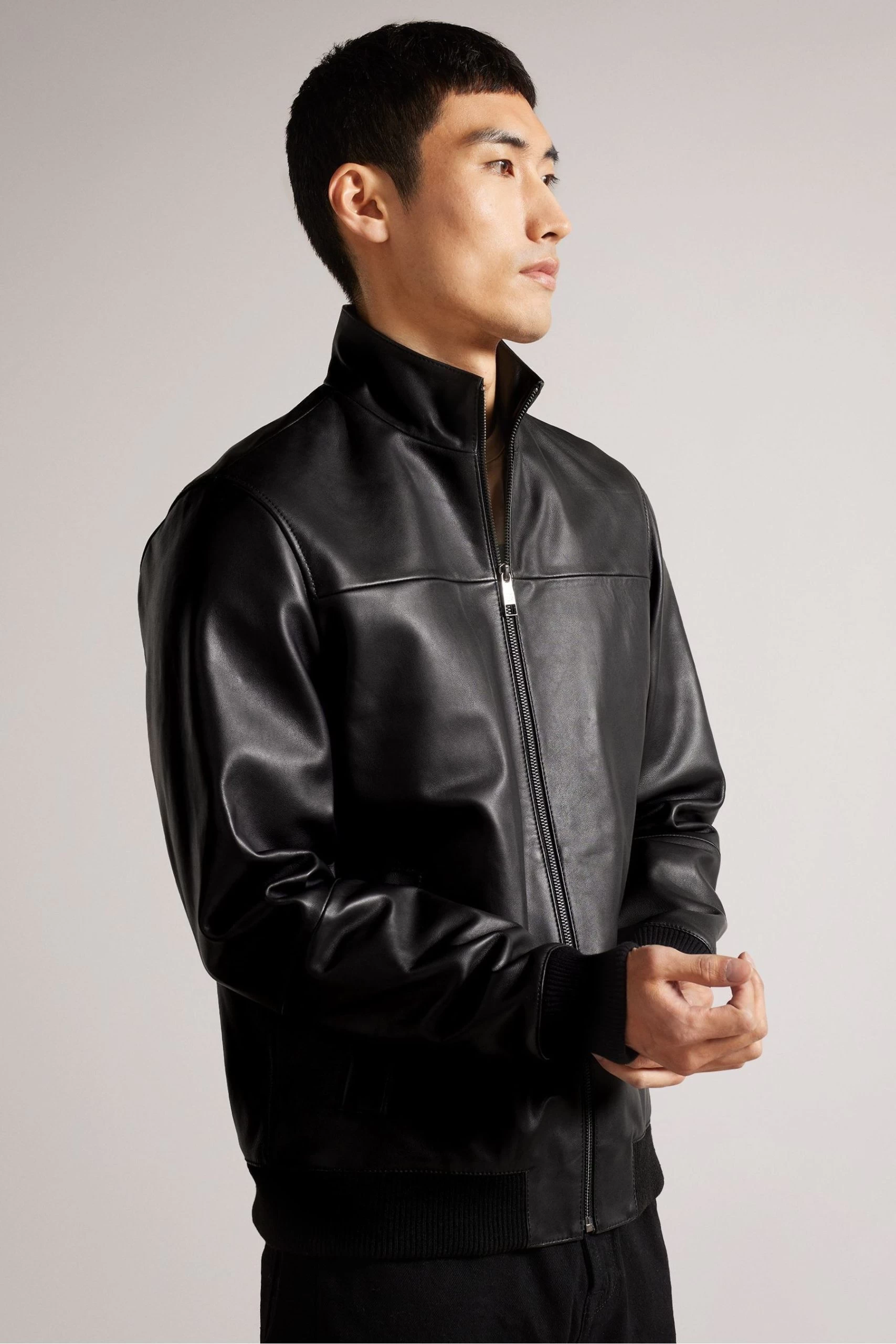 Ted Baker Leadon Black Leather Bomber Jacket 3 Ted Baker Leadon Black Leather Bomber Jacket
