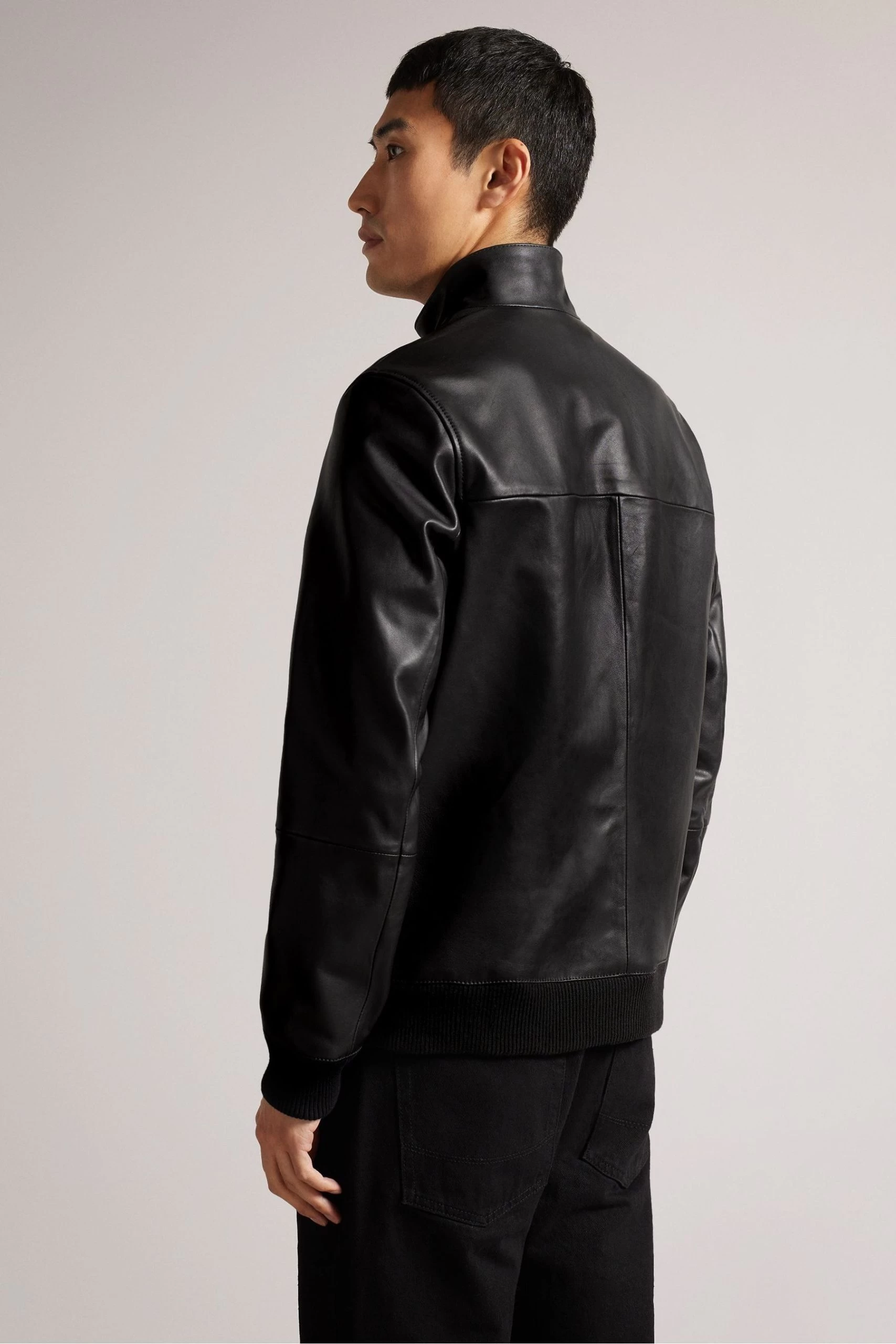 Ted Baker Leadon Black Leather Bomber Jacket 4 Ted Baker Leadon Black Leather Bomber Jacket - Image 2