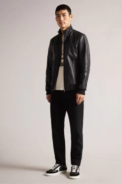 Ted Baker Leadon Black Leather Bomber Jacket 9 Ted Baker Leadon Black Leather Bomber Jacket -Ted Baker Shop M51601s3