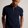 Ted Baker Blue Maroc Short Sleeved Regular Zip Jacquard Polo 1 Ted Baker Blue Maroc Short Sleeved Regular Zip Jacquard Polo -Ted Baker Shop M87872s