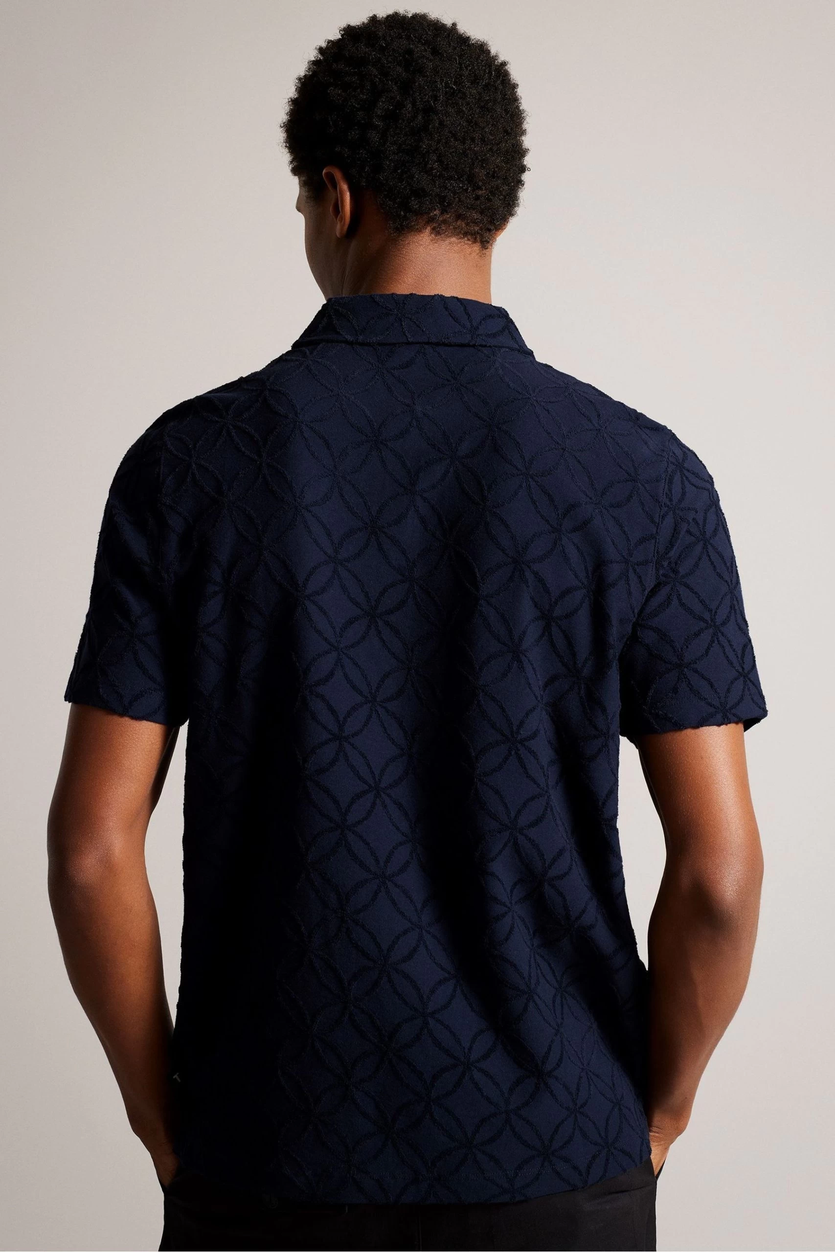 Ted Baker Blue Maroc Short Sleeved Regular Zip Jacquard Polo 4 Ted Baker Blue Maroc Short Sleeved Regular Zip Jacquard Polo - Image 2