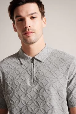 Ted Baker Grey Maroc Marl Short Sleeved Regular Zip Jacquard Polo 10 Ted Baker Grey Maroc Marl Short Sleeved Regular Zip Jacquard Polo -Ted Baker Shop M87873s4