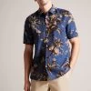 Ted Baker Blue Belmar Short Sleeve Linen Blend Floral Shirt 1 Ted Baker Blue Belmar Short Sleeve Linen Blend Floral Shirt -Ted Baker Shop M87883s