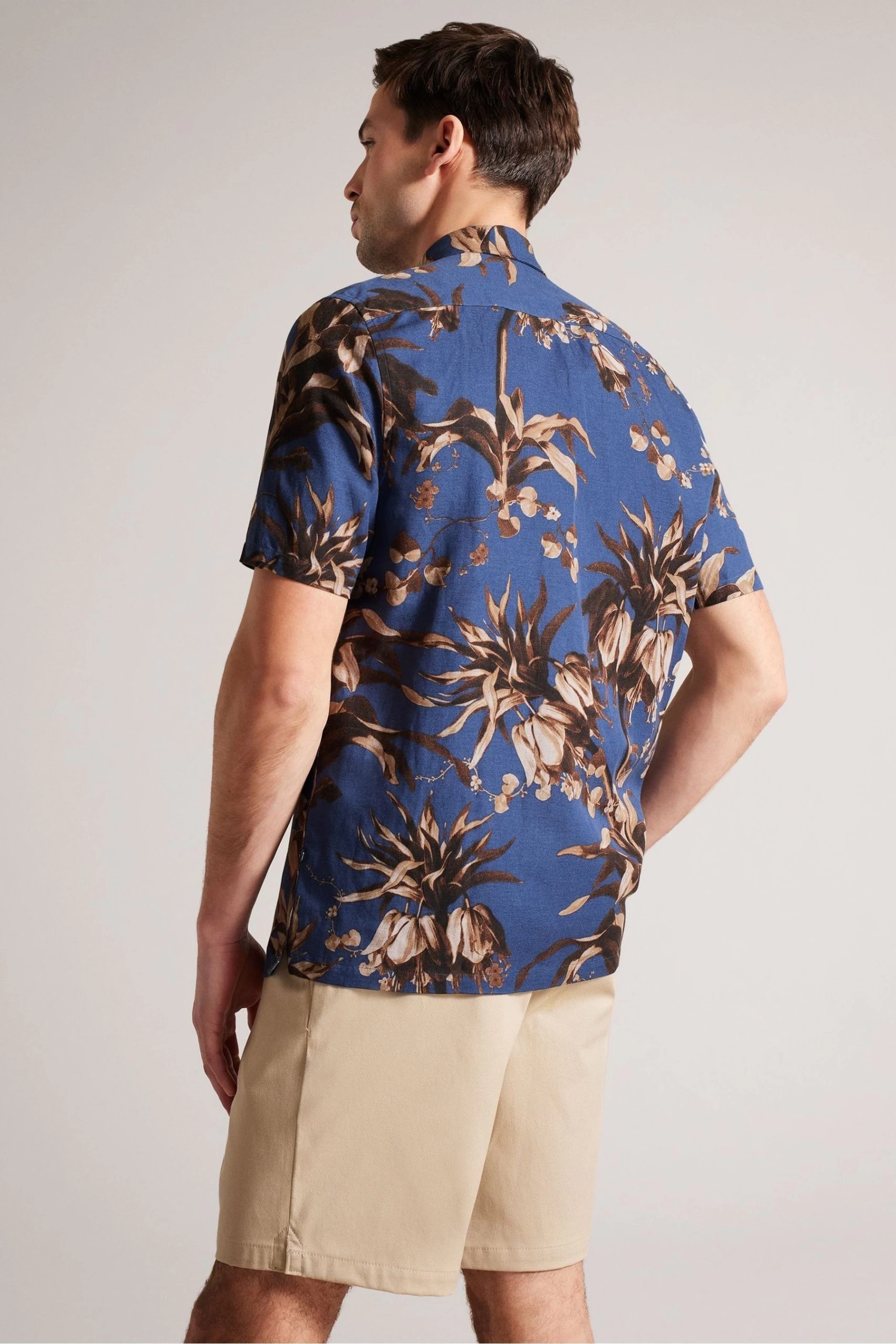 Ted Baker Blue Belmar Short Sleeve Linen Blend Floral Shirt 4 Ted Baker Blue Belmar Short Sleeve Linen Blend Floral Shirt - Image 2