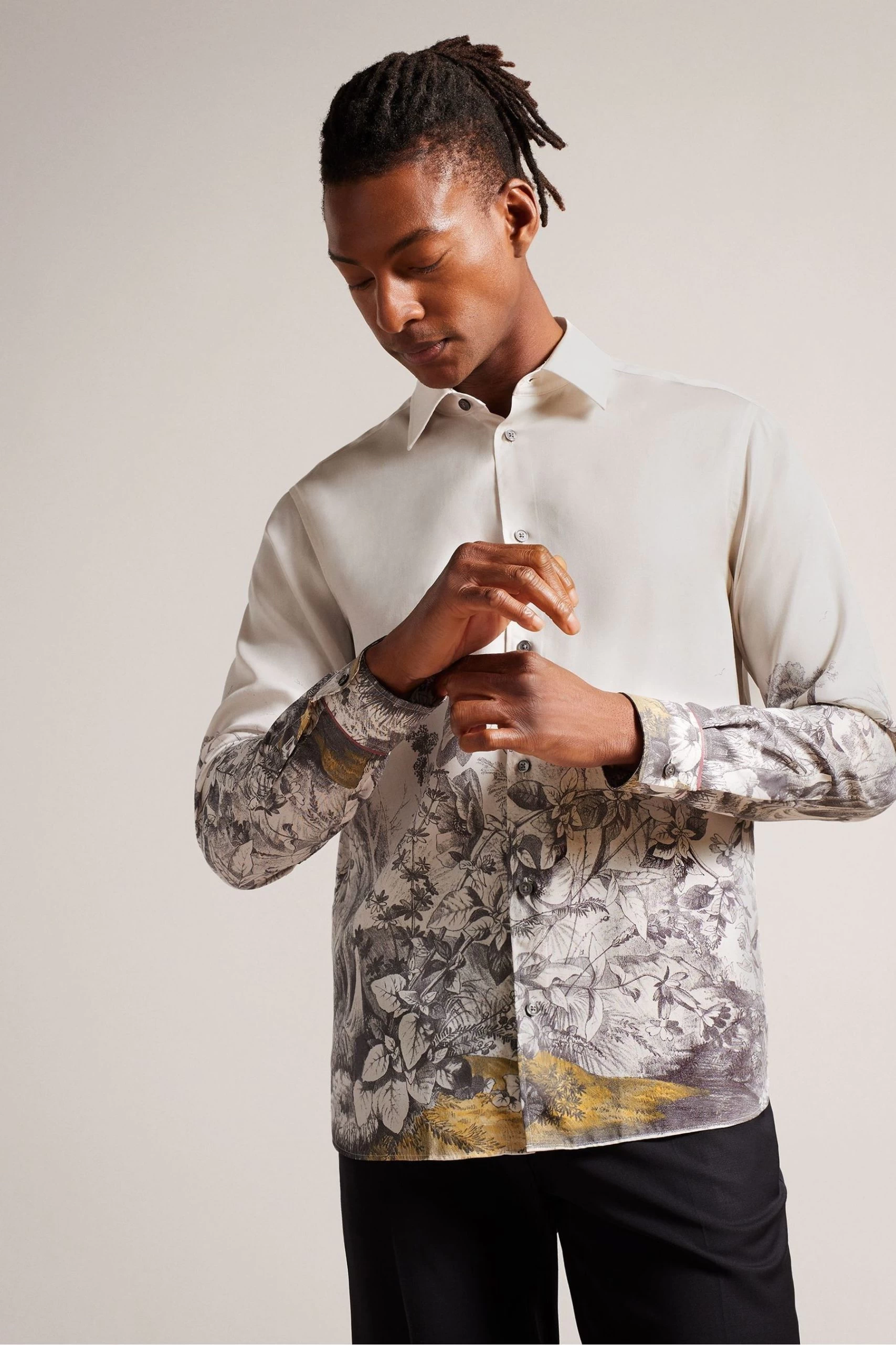 Ted Baker Natural Bushey Long Sleeved Botanical Border Shirt 3 Ted Baker Natural Bushey Long Sleeved Botanical Border Shirt