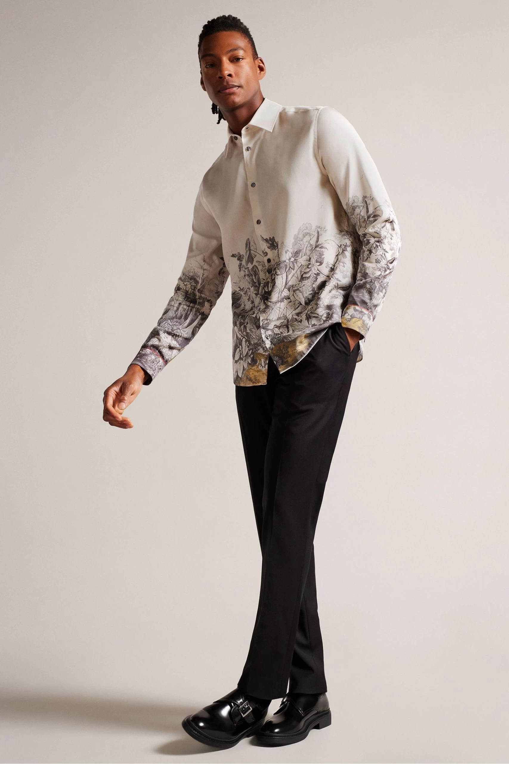 Ted Baker Natural Bushey Long Sleeved Botanical Border Shirt 5 Ted Baker Natural Bushey Long Sleeved Botanical Border Shirt - Image 3