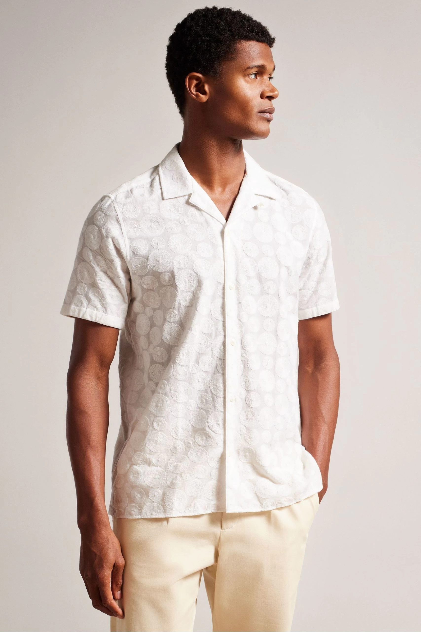 Ted Baker Allbury White Short Sleeve Embroidered Shirt 3 Ted Baker Allbury White Short Sleeve Embroidered Shirt