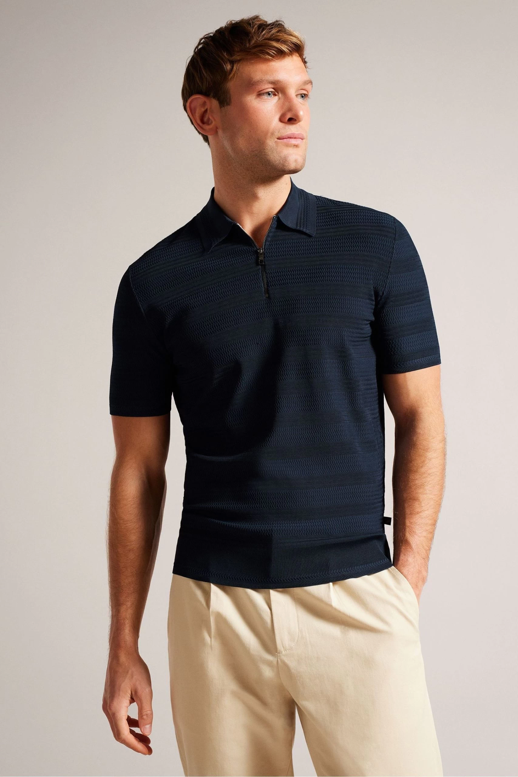 Ted Baker Blue Stree Short Sleeved Textured Polo 3 Ted Baker Blue Stree Short Sleeved Textured Polo