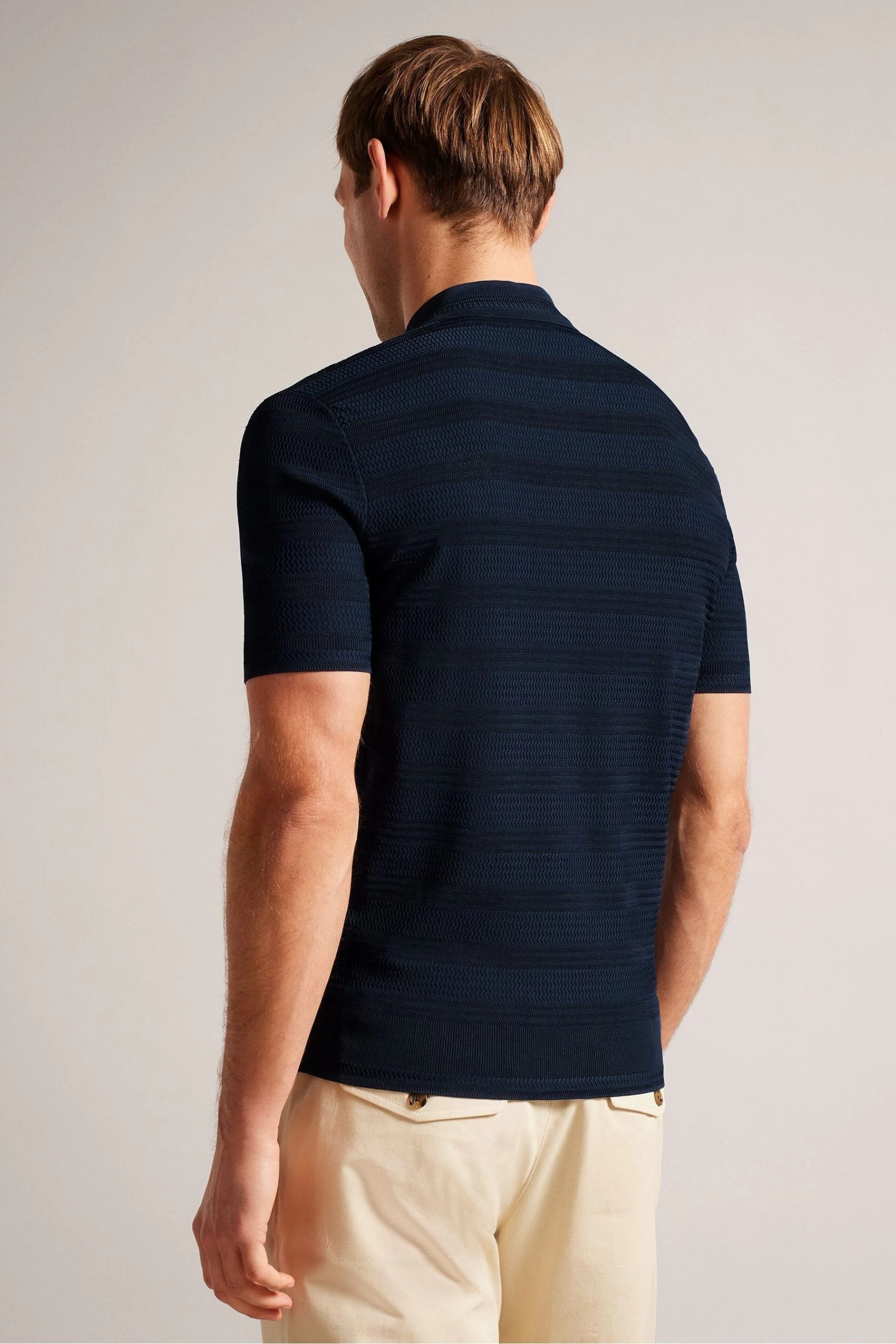 Ted Baker Blue Stree Short Sleeved Textured Polo 4 Ted Baker Blue Stree Short Sleeved Textured Polo - Image 2