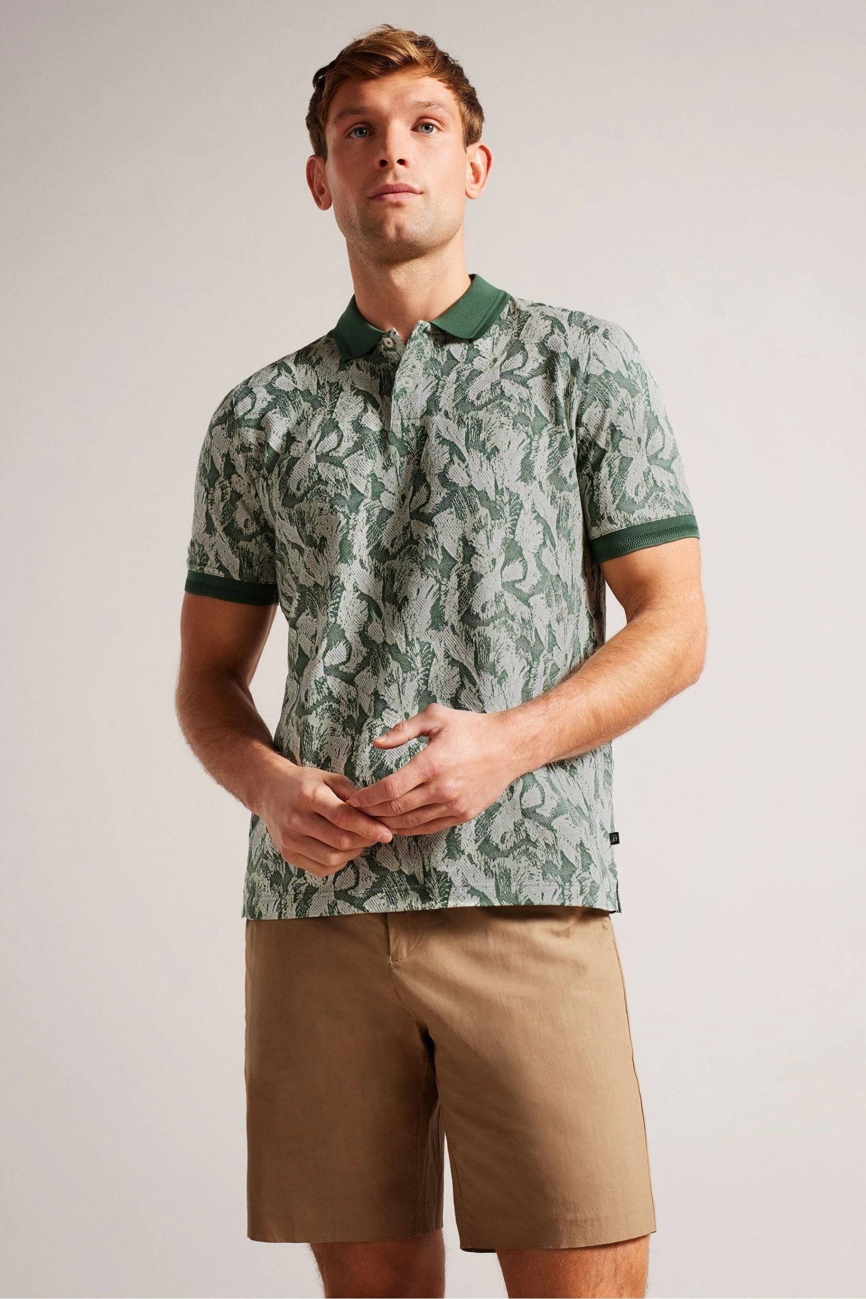 Ted Baker Green Plasta Short Sleeved Regular Fit Floral Polo Shirt 3 Ted Baker Green Plasta Short Sleeved Regular Fit Floral Polo Shirt