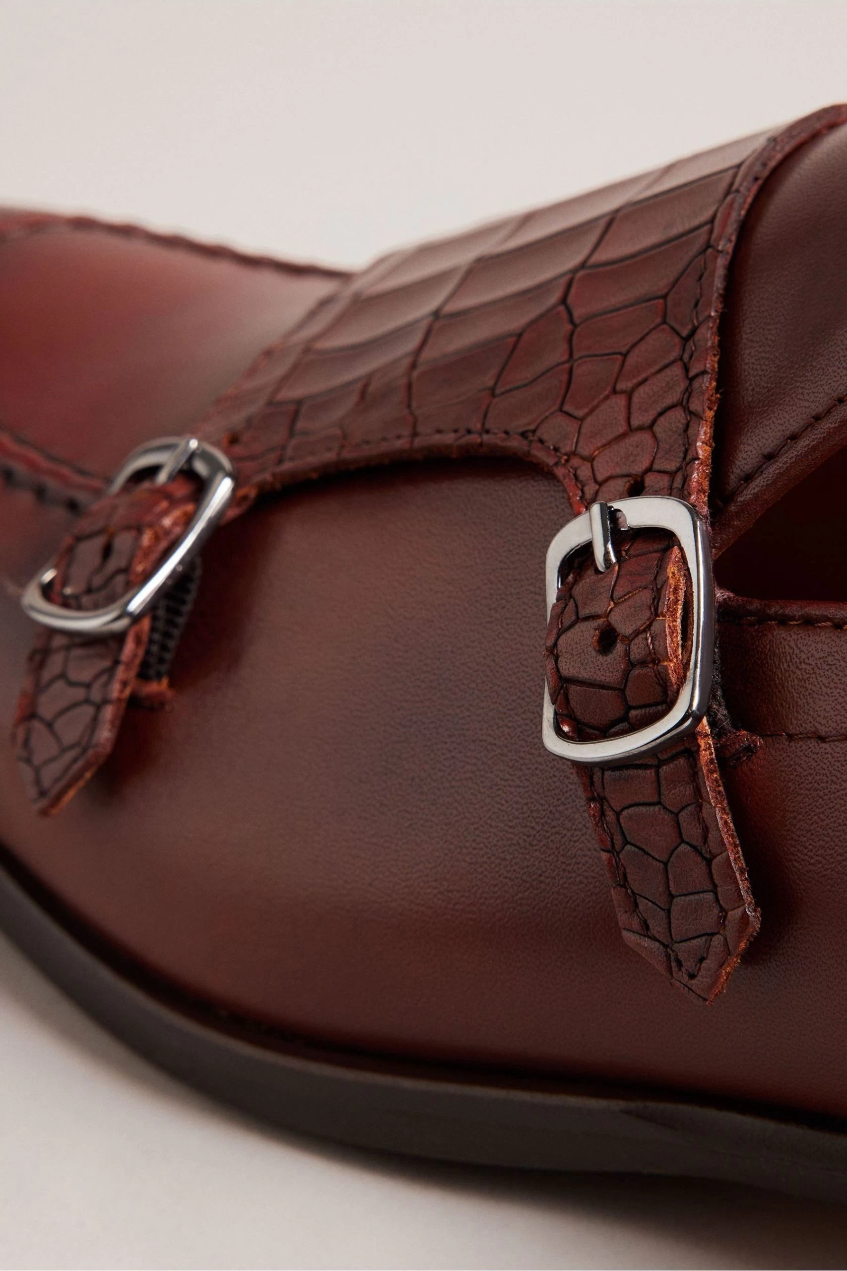 Ted Baker Seyie Brown Crocodile Effect Double Monk Formal Shoes 5 Ted Baker Seyie Brown Crocodile Effect Double Monk Formal Shoes - Image 3