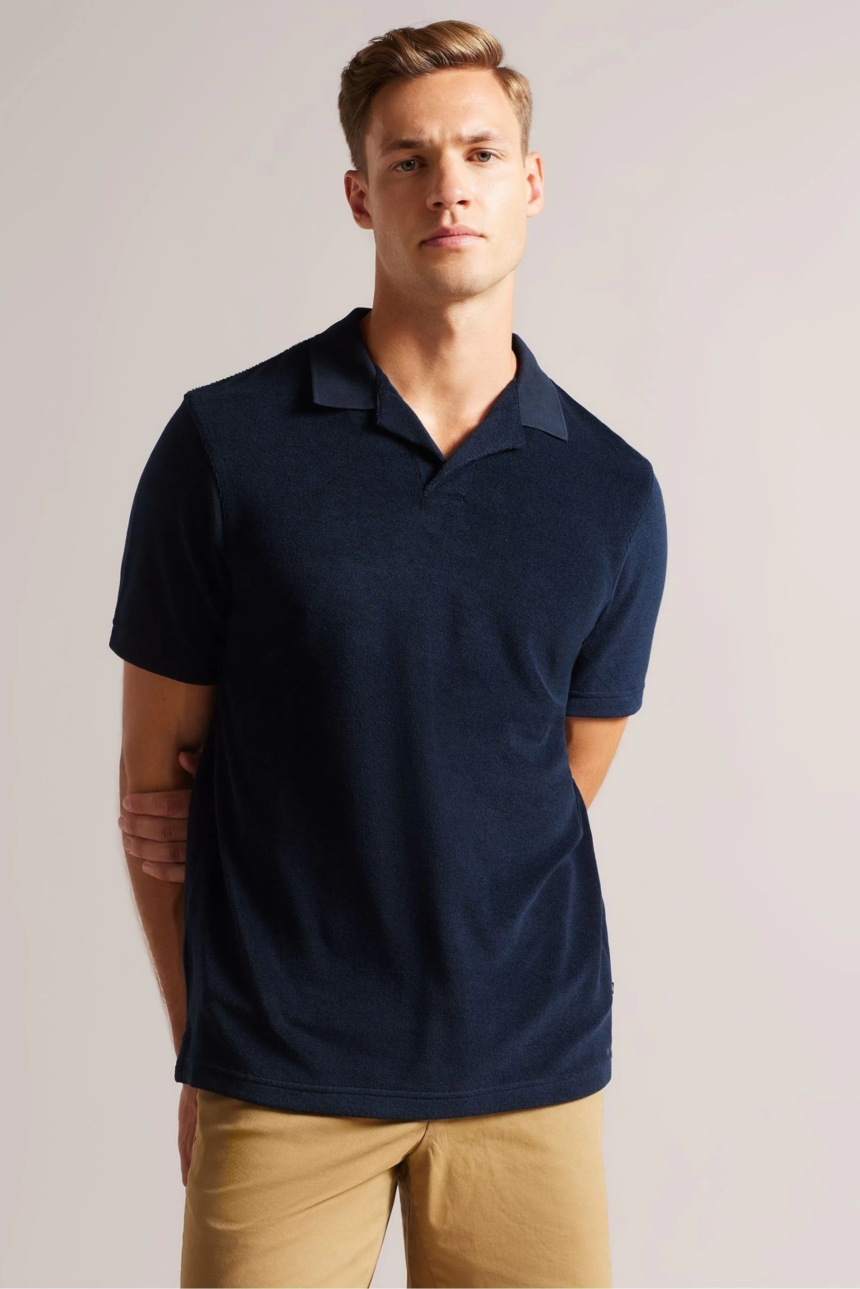 Ted Baker Blue Sndbank Short Sleeved Regular Fit Towelling Polo Shirt 3 Ted Baker Blue Sndbank Short Sleeved Regular Fit Towelling Polo Shirt