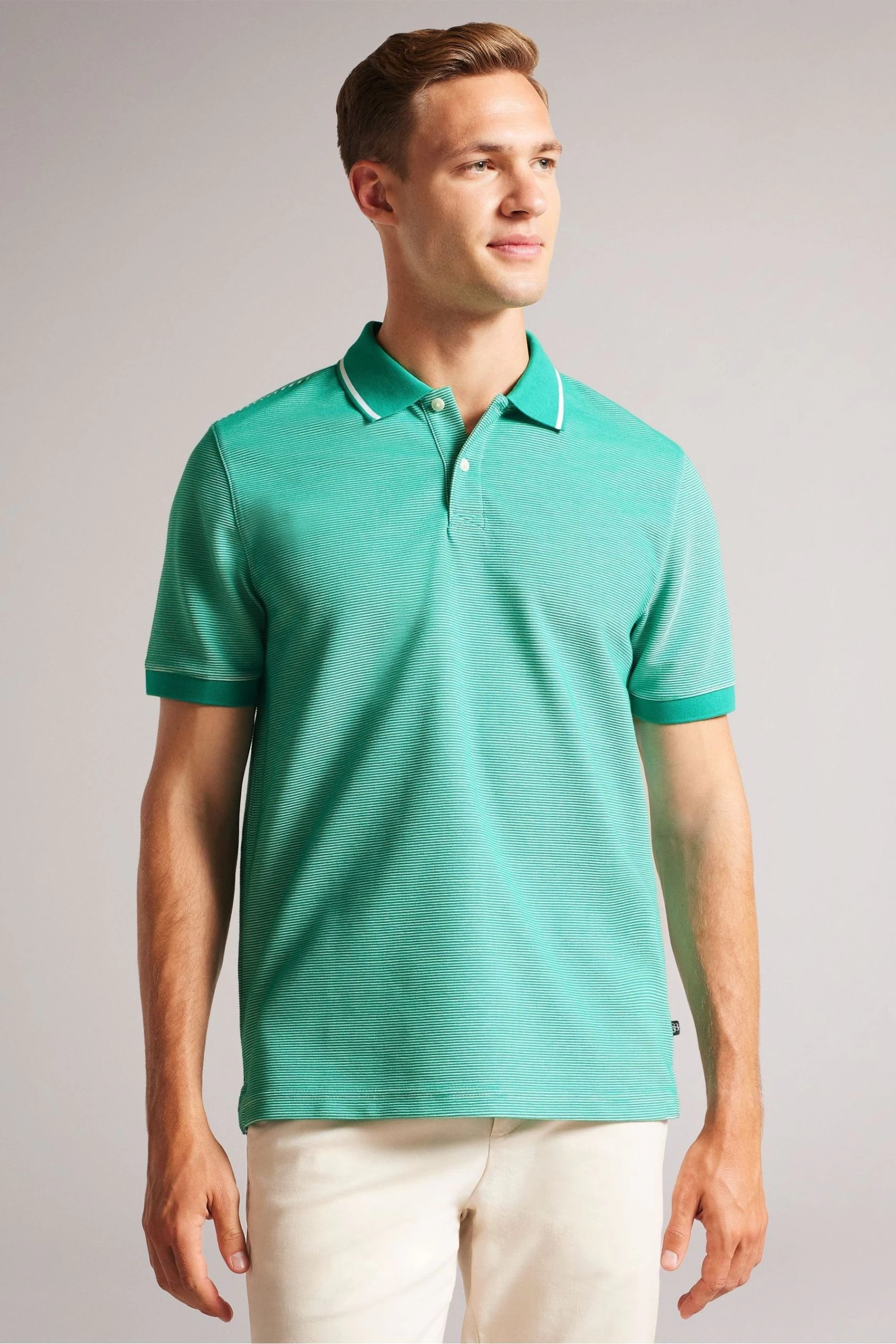 Ted Baker Green Ellerby Short Sleeved Regular Striped Polo Shirt 3 Ted Baker Green Ellerby Short Sleeved Regular Striped Polo Shirt