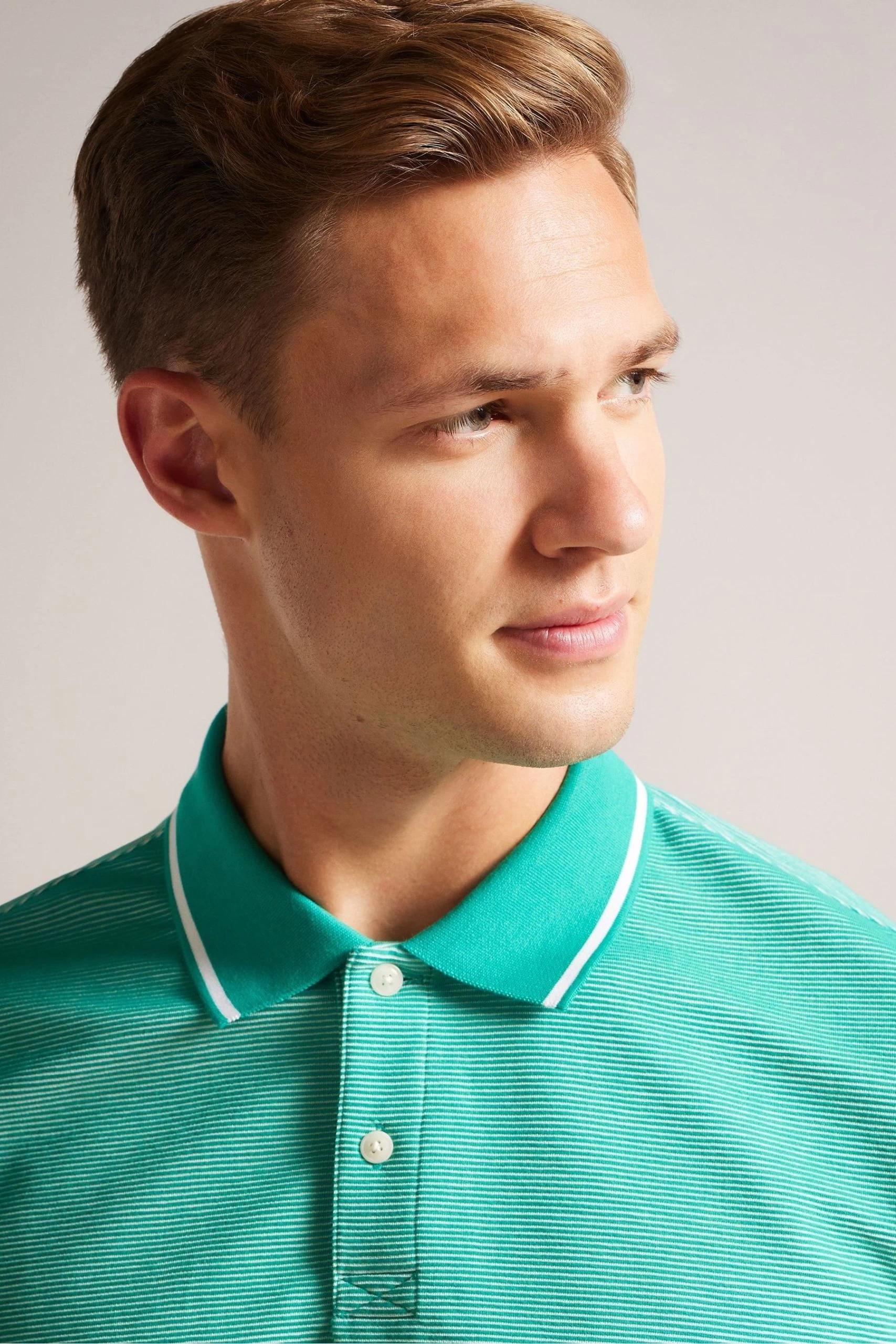 Ted Baker Green Ellerby Short Sleeved Regular Striped Polo Shirt 6 Ted Baker Green Ellerby Short Sleeved Regular Striped Polo Shirt - Image 4