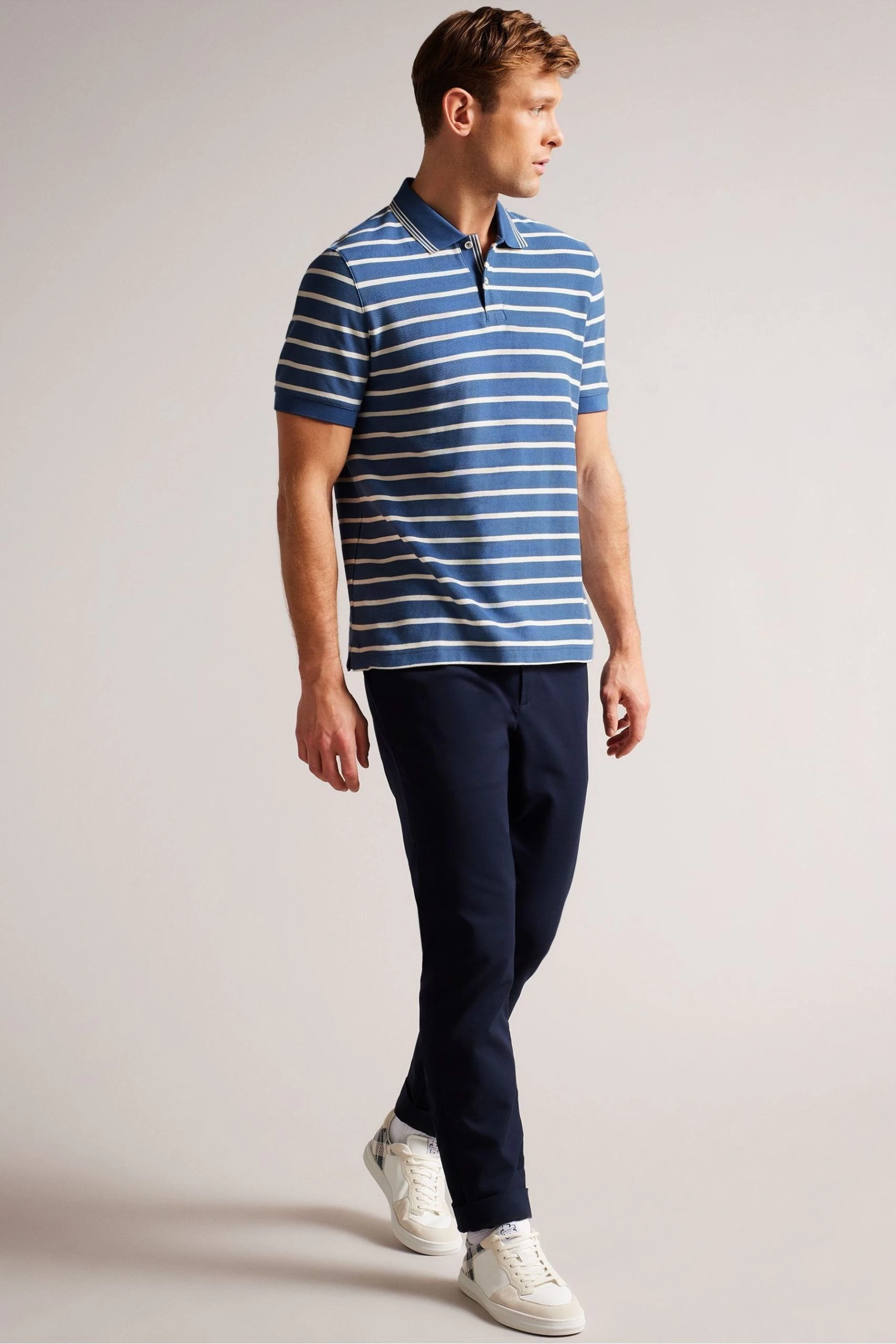 Ted Baker Blue Nivenn Short Sleeved Regular Fit Striped Polo Shirt 5 Ted Baker Blue Nivenn Short Sleeved Regular Fit Striped Polo Shirt - Image 3